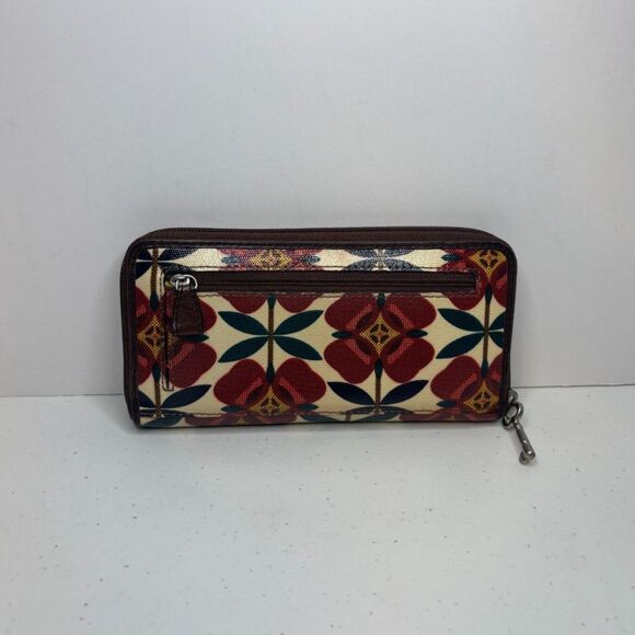 Fossil Key Per Red Yellow Floral Coated Canvas Card Zip Wallet Vintage - Picture 4 of 10